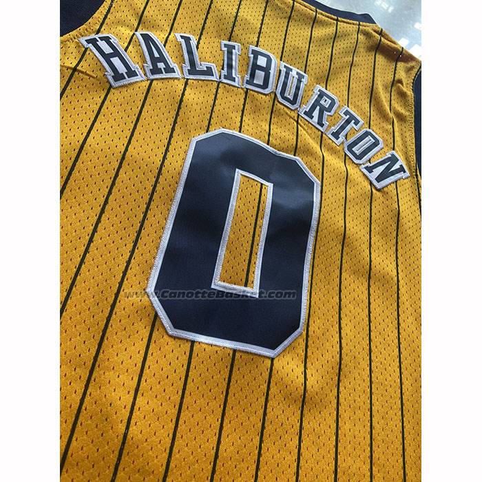 Maglia Indiana Pacers Tyrese Haliburton No 0 Mitchell & Ness 2020-21 Giallo